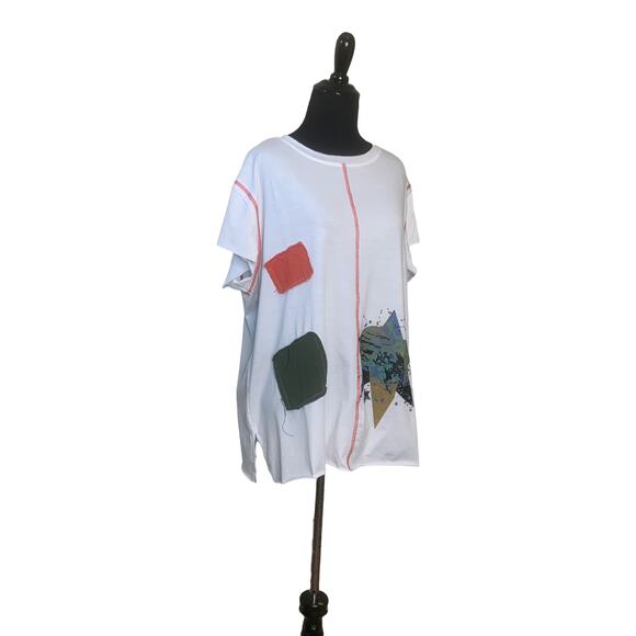 Misslook white patchwork short sleeves oversize  t shirt size Small - Picture 10 of 10